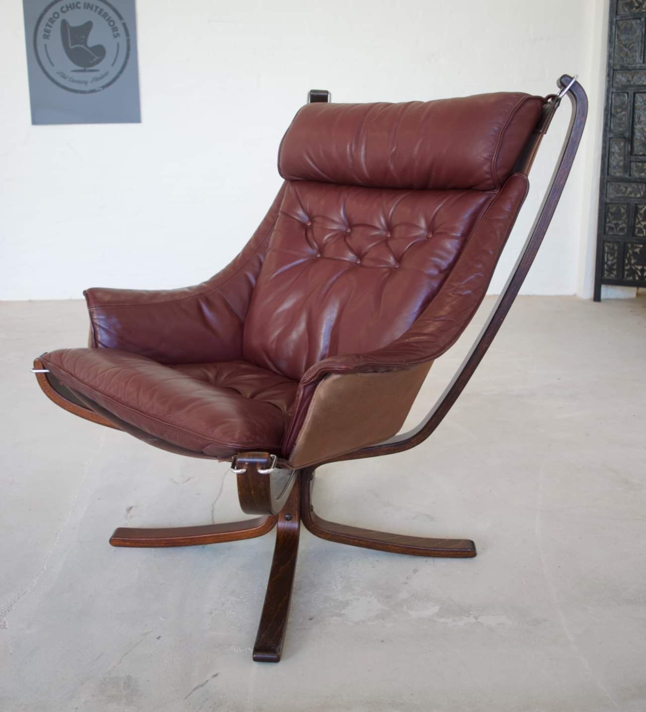Chaises Falcon à ailes et dossier haut en cuir Sigurd Resell vintage rétro
