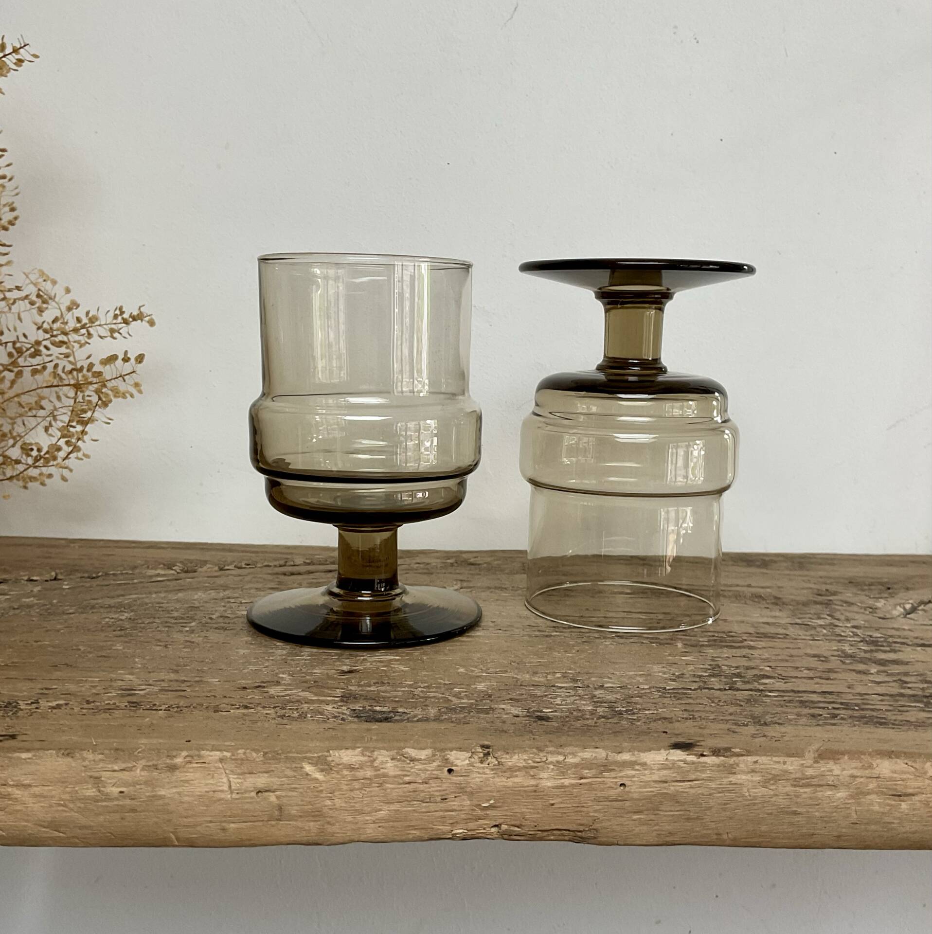 4 vintage smoked glass glasses "Willem Heesen"