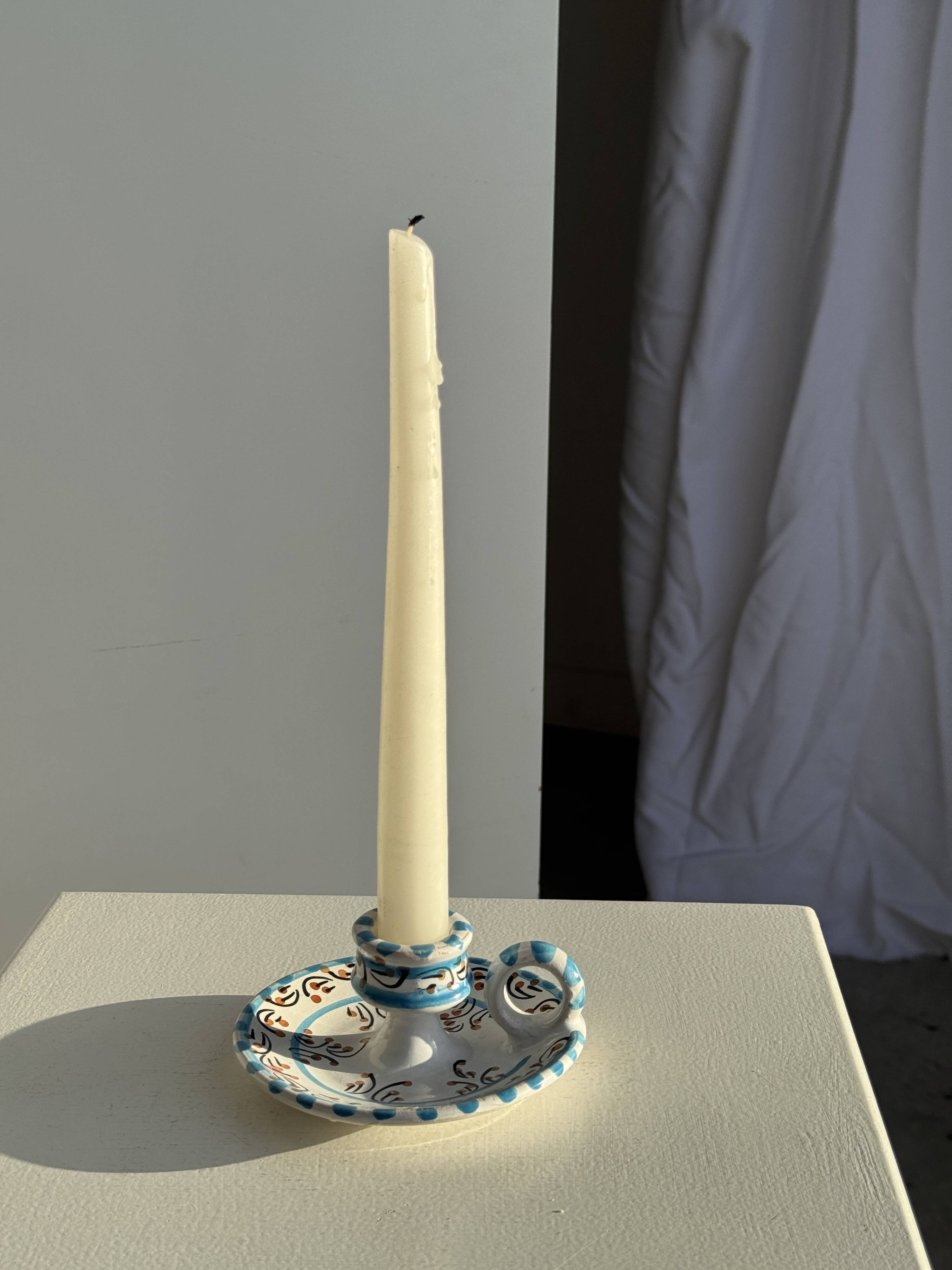 Light blue Moustiers candlestick H5 D12.5