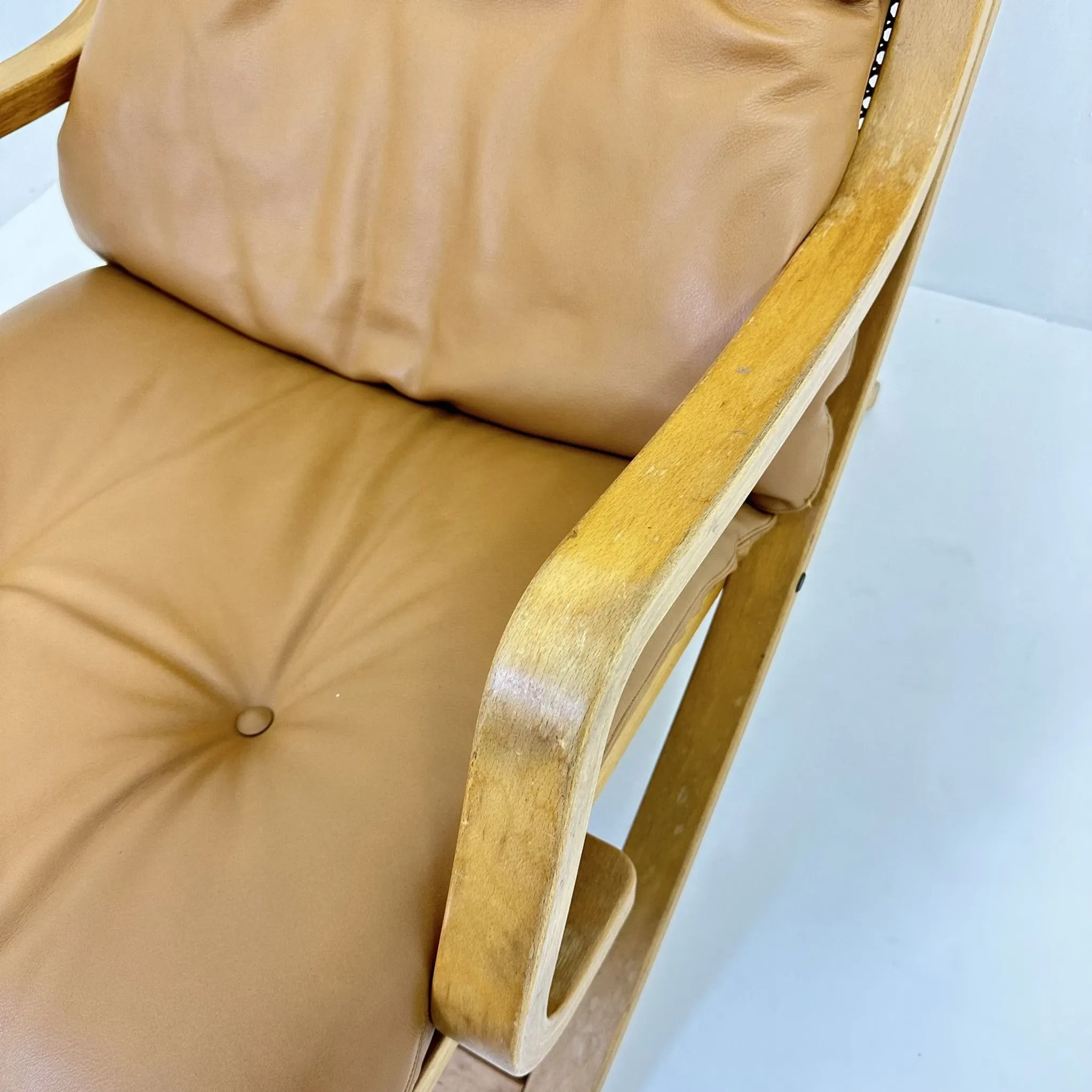 Fauteuil vintage en cuir cognac avec tressage, années 1970