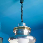 Vintage pendant lamp, chrome aluminium suspension, aluminium lamp, up and down system, space age