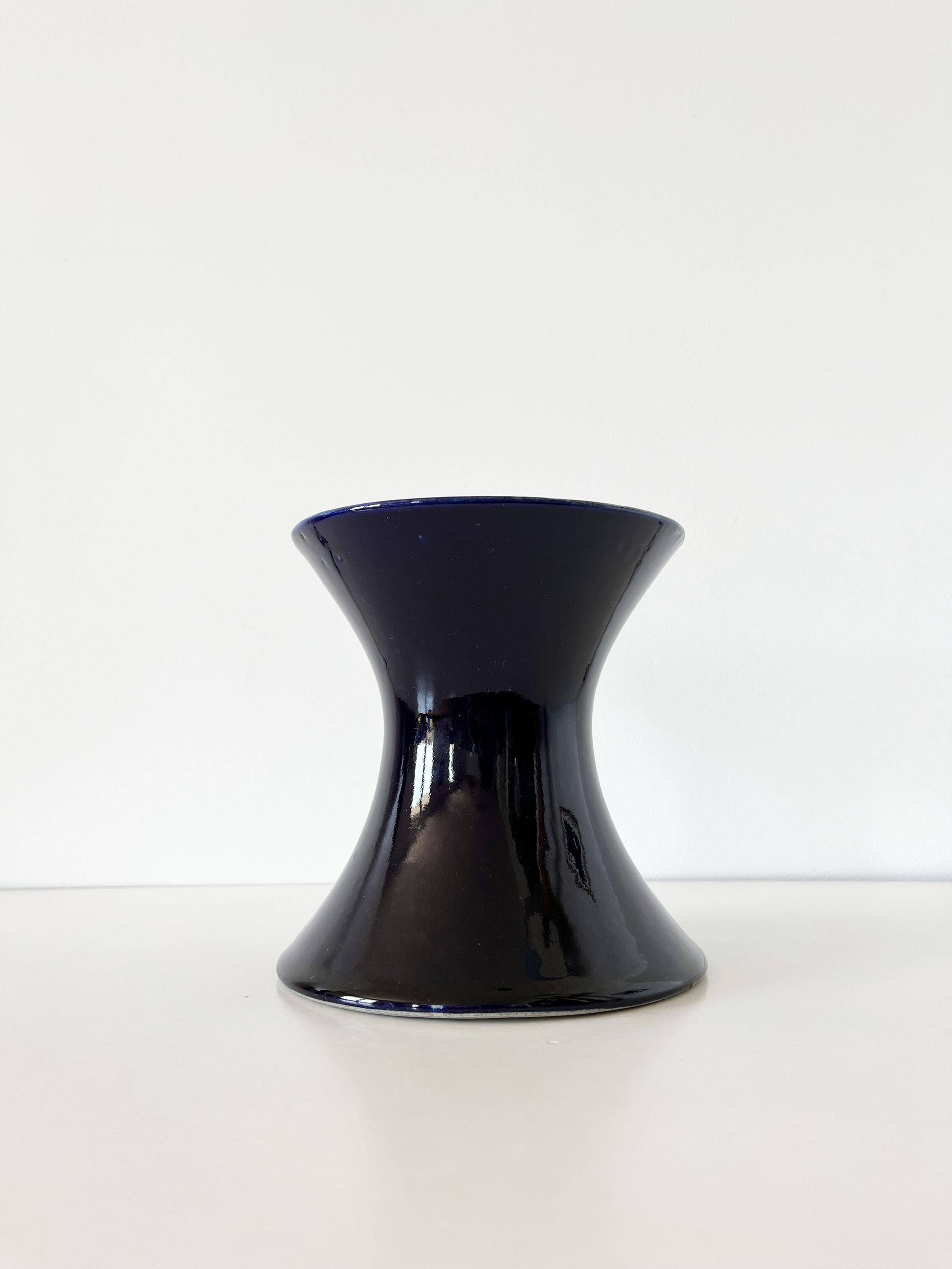 Blue ceramic diabolo vase, 1950