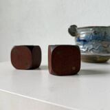 Pair of 1960s teak and brass "dice" candlesticks