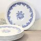 Superbe service de 6 assiettes anciennes à décor floral bleu - Bord festonn