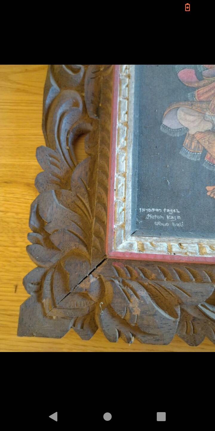 Painting and carved wooden frame, Bali, Indonesia