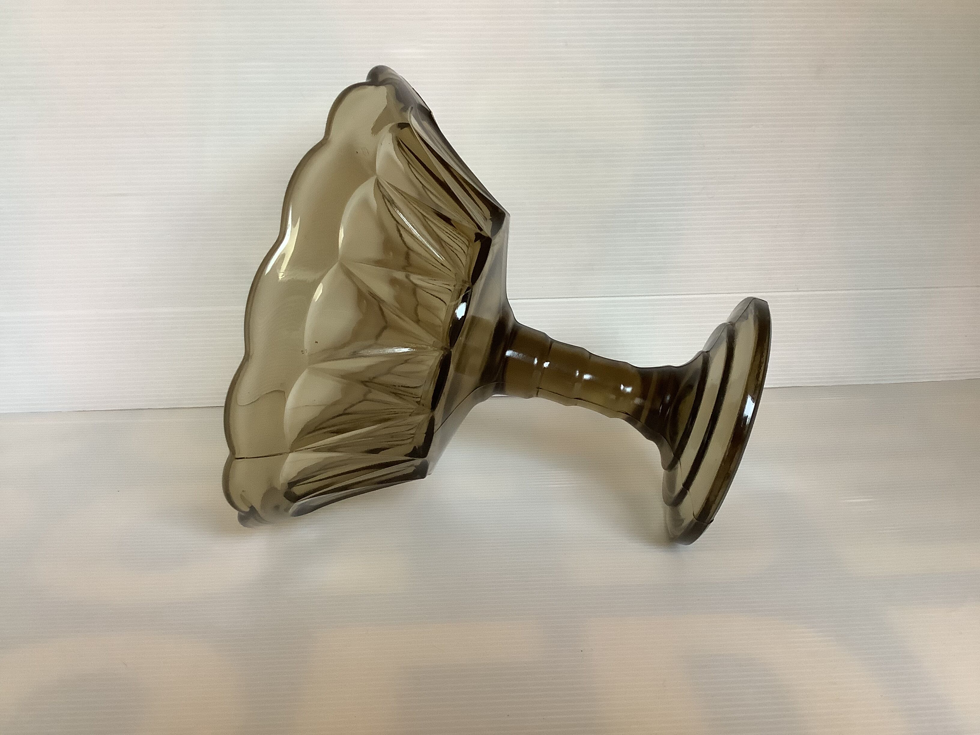 Old smoked molded glass foot cup