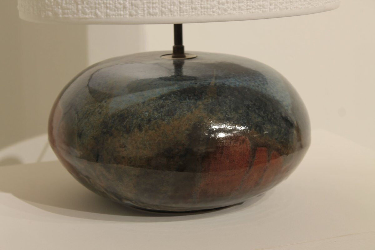 Round glazed ceramic lamp - from the 1960s