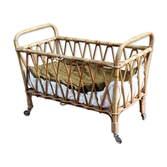 Rattan doll bed, 60s
