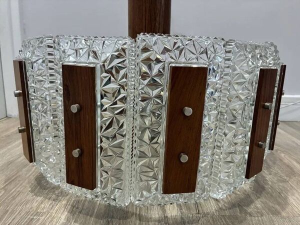 Carl Fagerlund pour Orrefors Lustre — Verre, Teck et Laiton, Suède années 1960