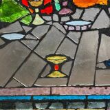 Large stained glass window the last supper circa 1960 - raw glass blocks - h 119 x l 161 cm