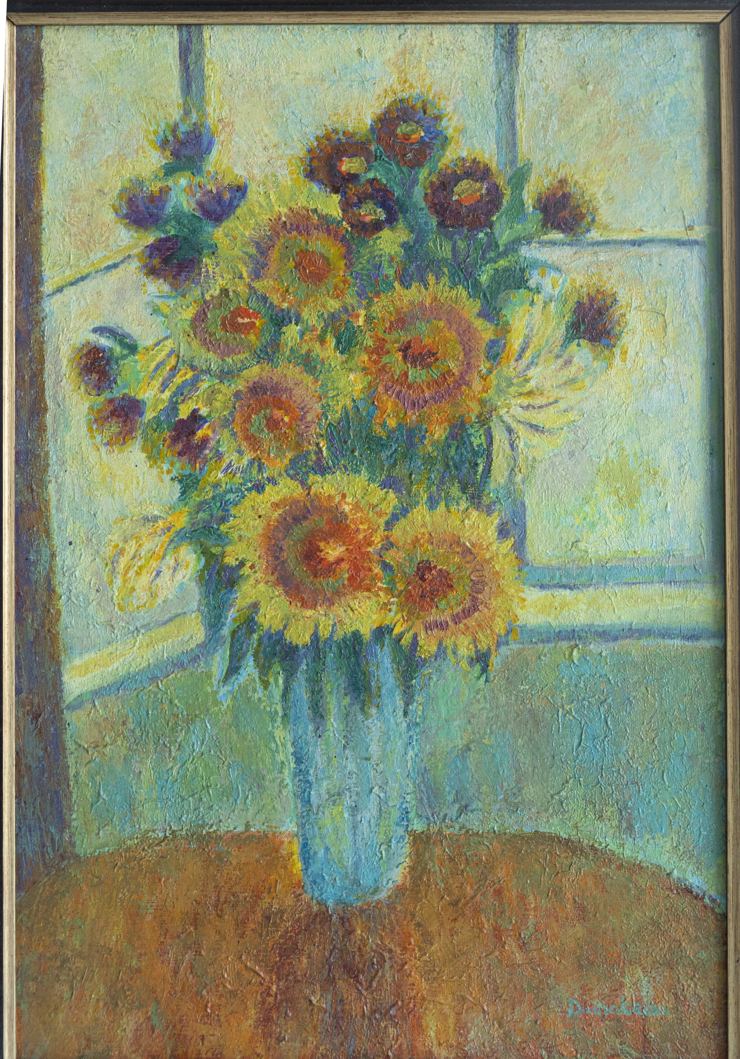 painting oil on canvas sunflowers still life signed