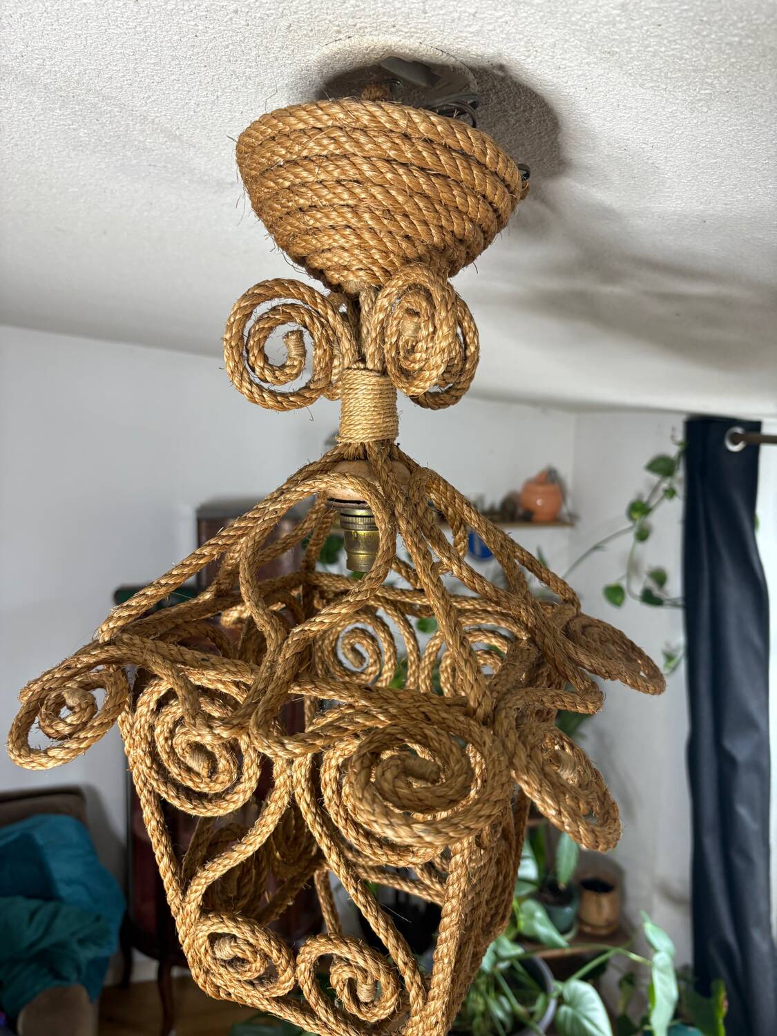 Audoux Minet rope lantern pendant light, 1950s