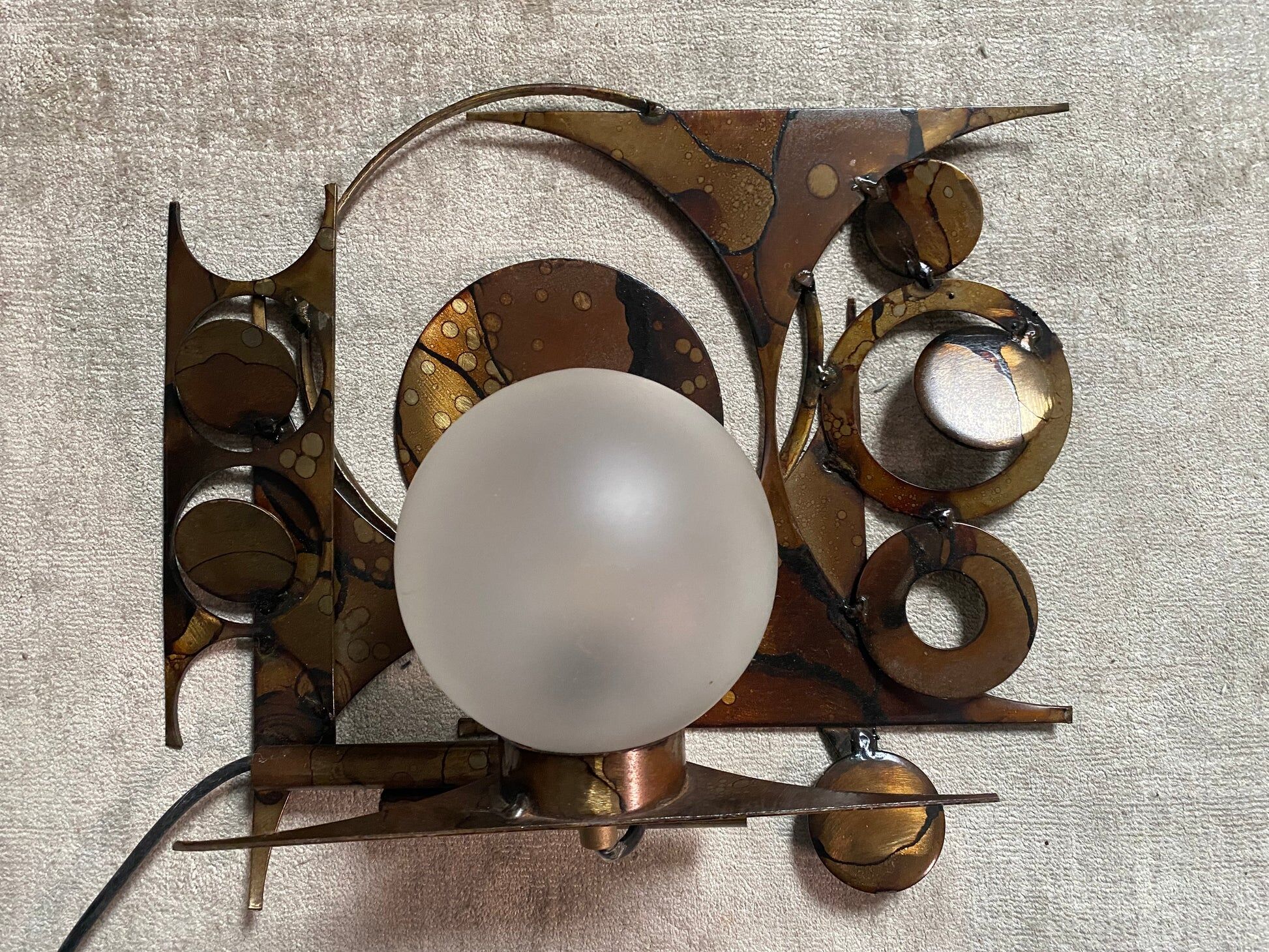 Brutalist metal wall sculpture by Henrik Horst, Denmark, circa 1970.