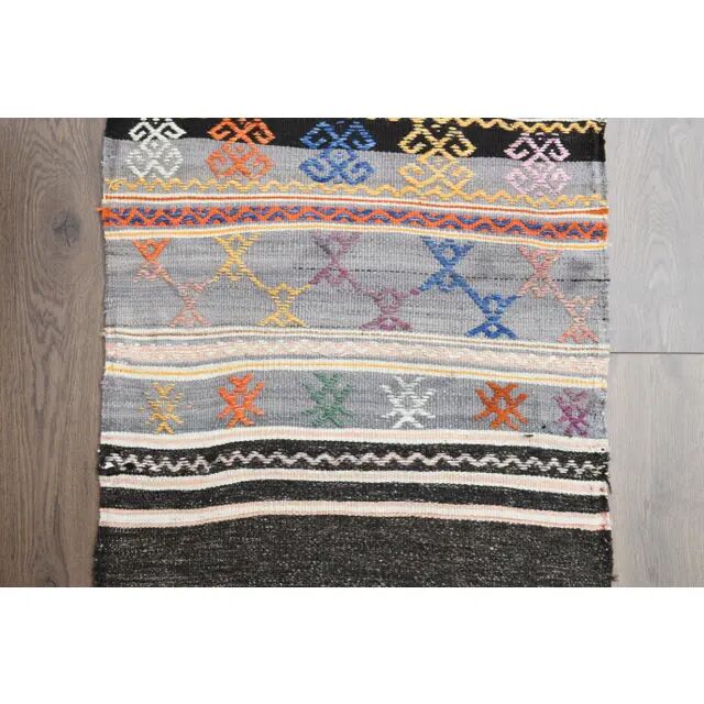 1970s Vintage Turkish Oushak Handmade Wool Cotton Beige Runner Rug 63x237