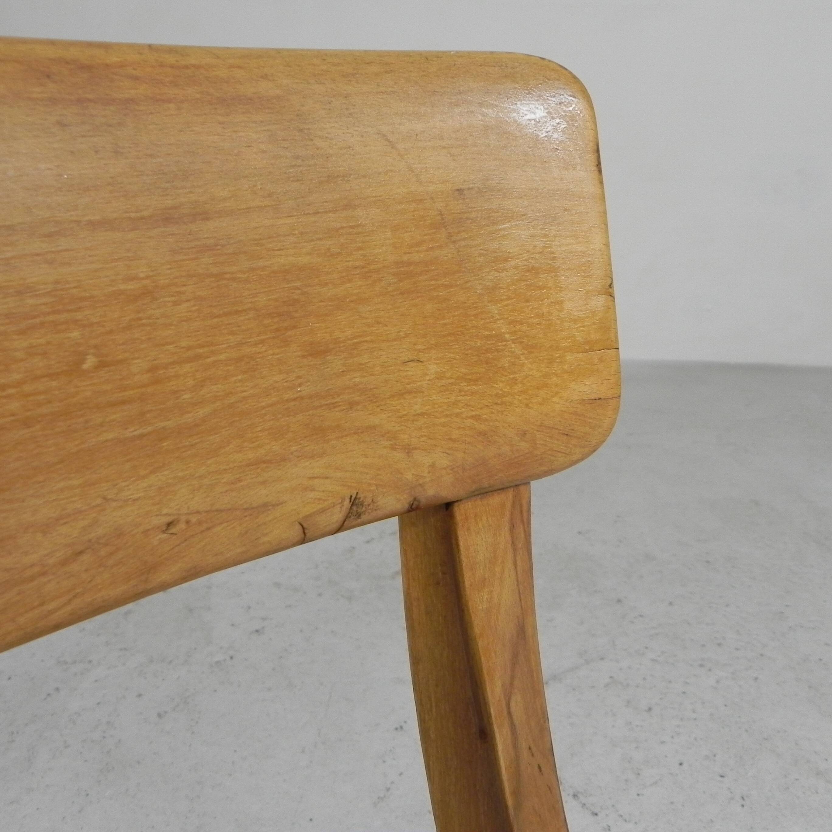 Wooden high chair, swivel chair, school chair, 1950s