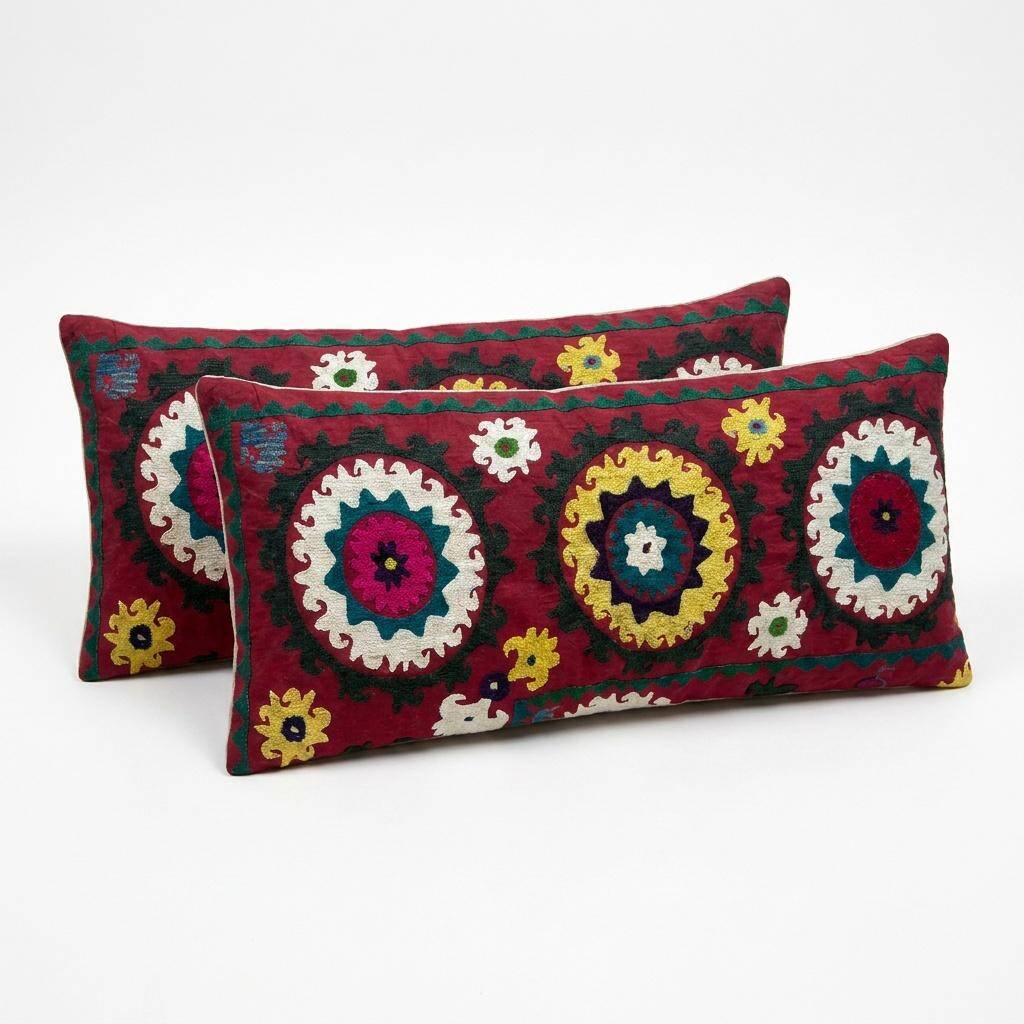 Set of 2 vintage embroidered cushion covers 38x84 cm