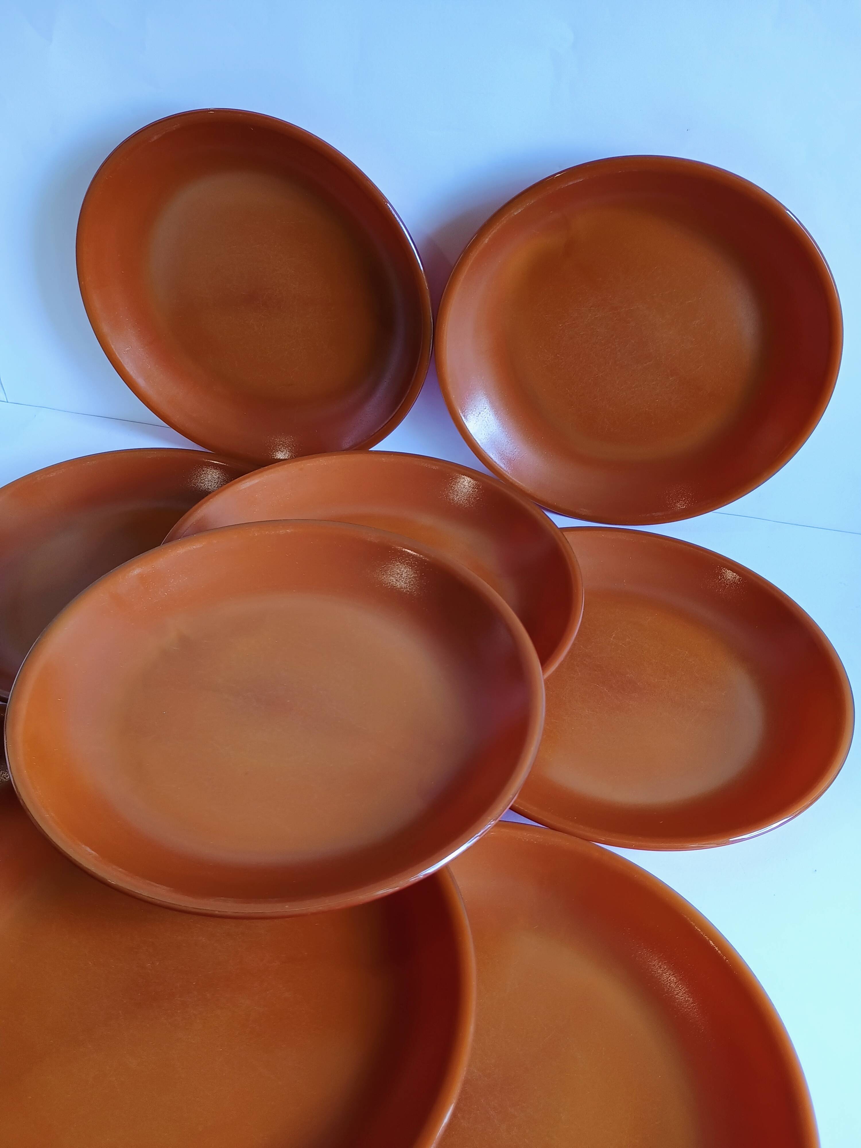 Set of 9 vintage opaline brown plates