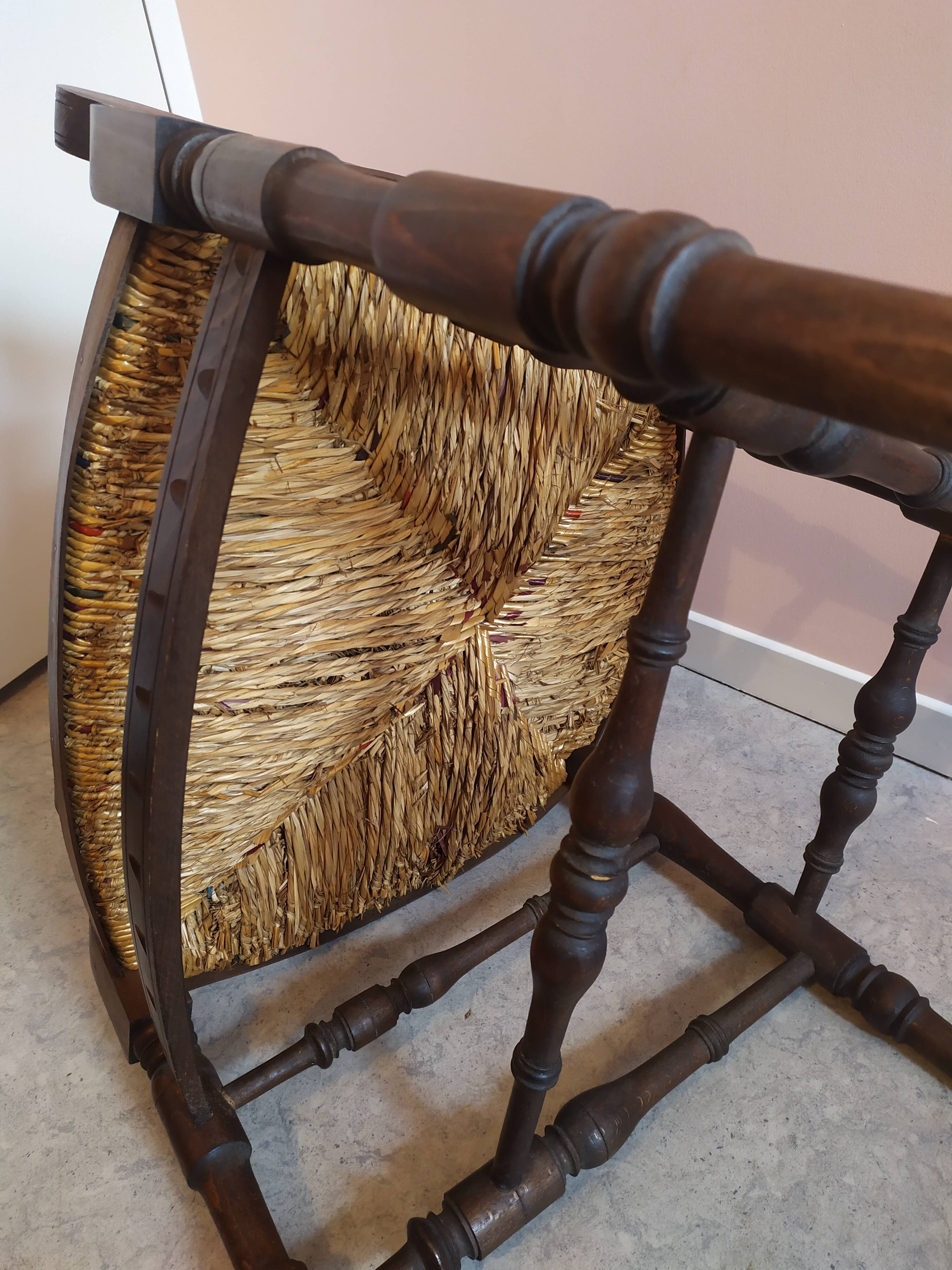 Wooden armchair with straw seat