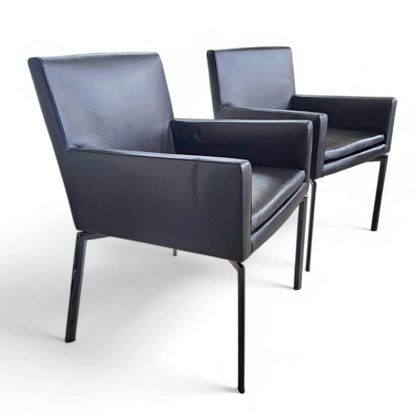 2 x Manet Minotti arm chairs 1990s / dark brown leather / chrome height 83