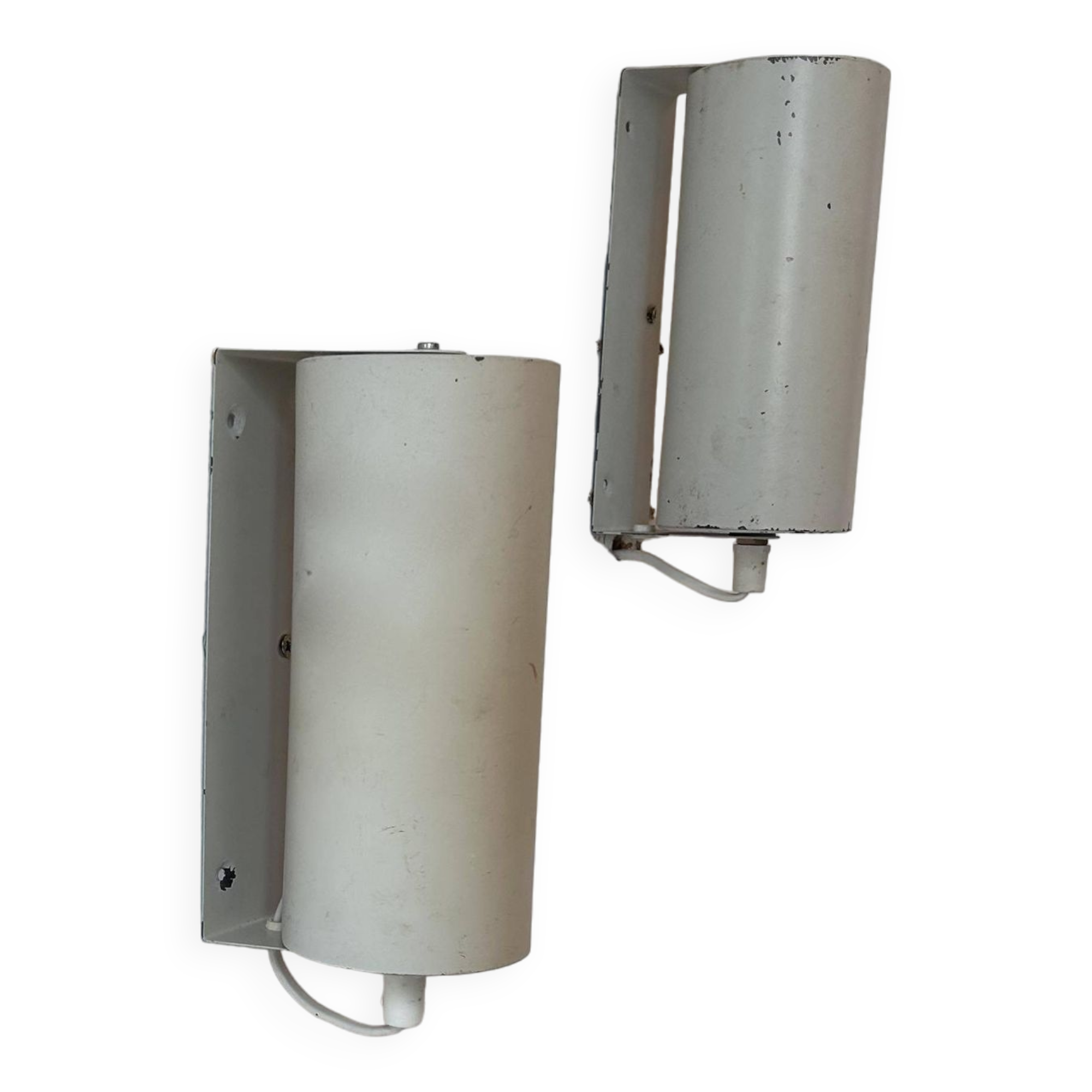 Pair of vintage adjustable wall lights, white metal, Sweden 1970