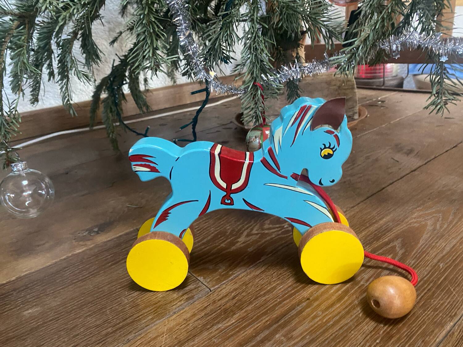 Vintage wooden pull-along horse