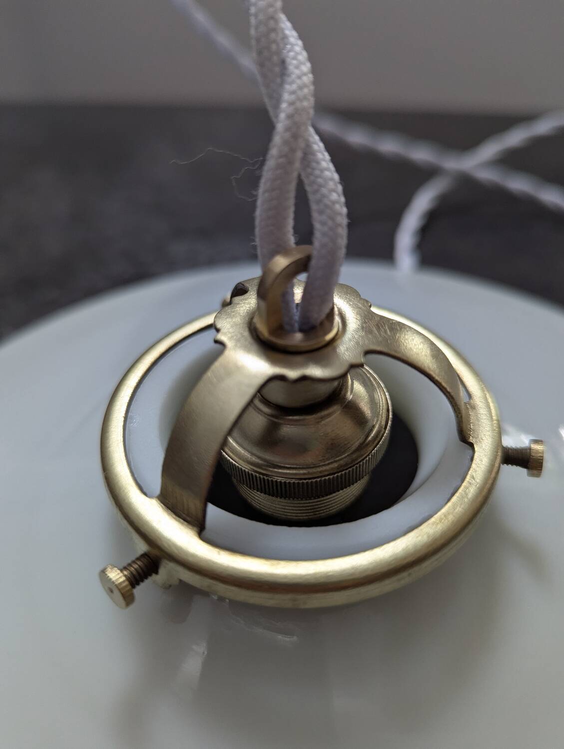 Antique pendant lampshade with opaline disc, diameter 25.5 cm, art deco