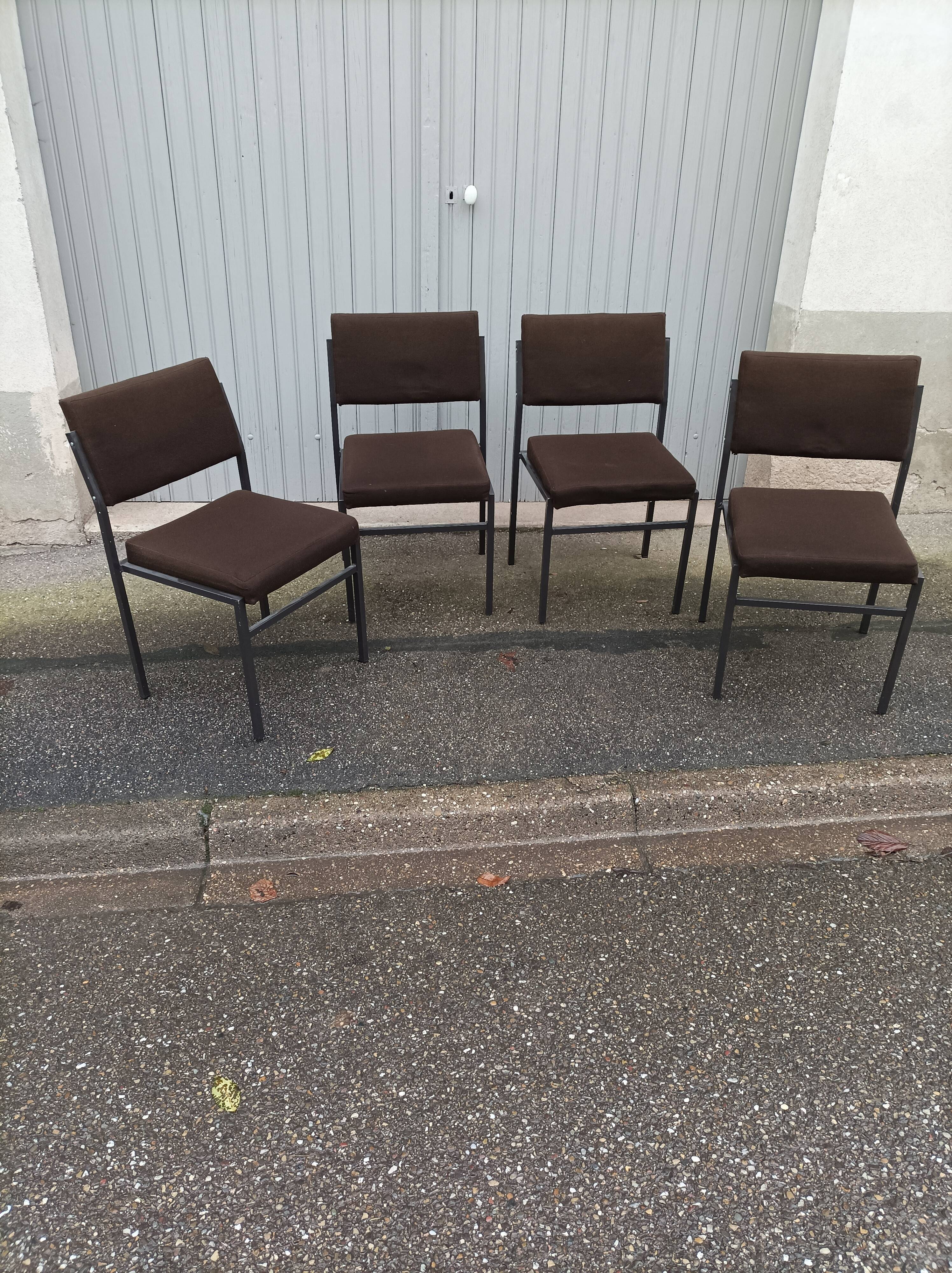 Set of 4 vintage chairs brown fabric