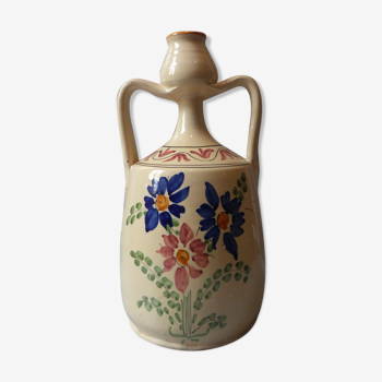 Polychrome earthenware vase decorated with flowers