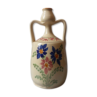 Polychrome earthenware vase decorated with flowers