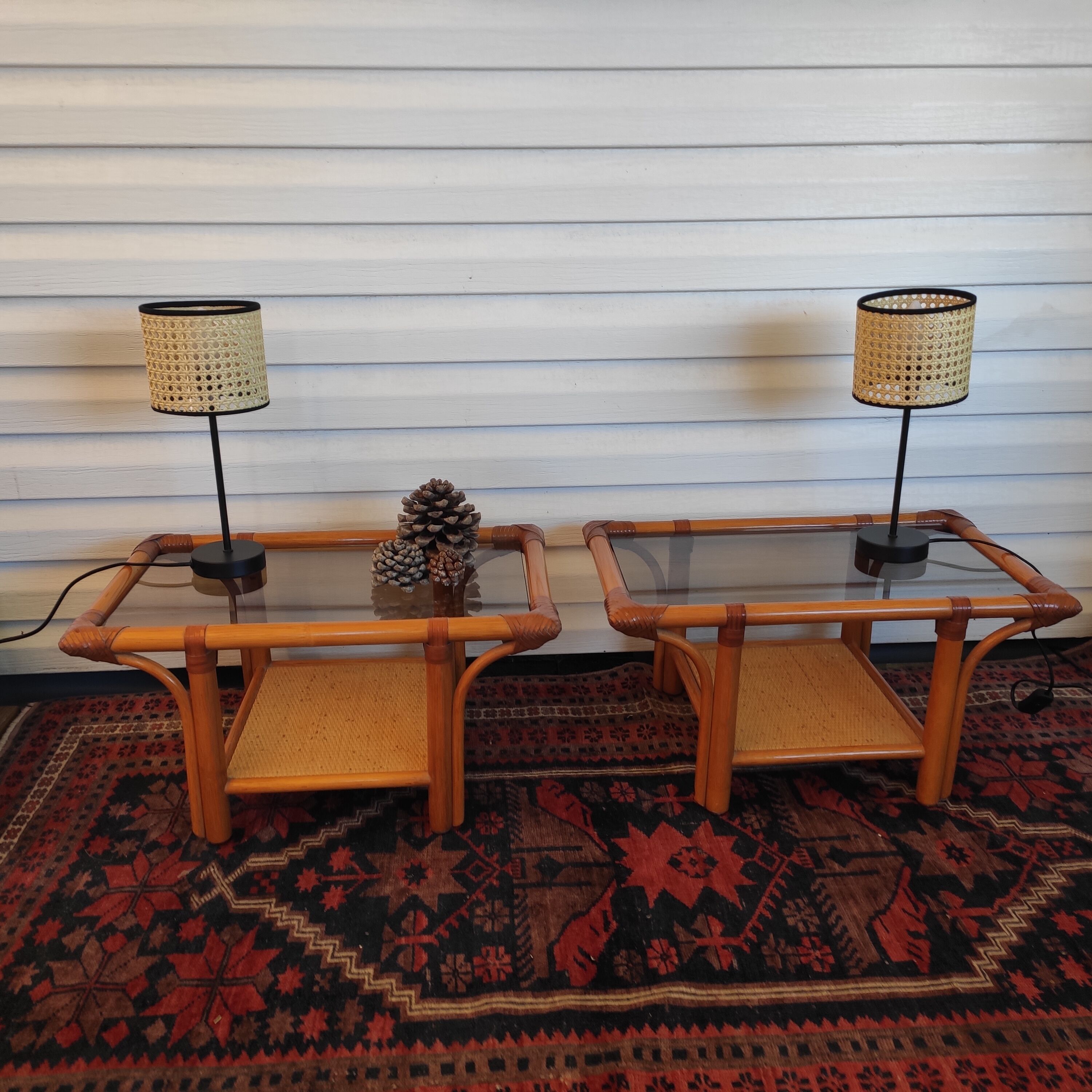 Pair of rattan bedside tables