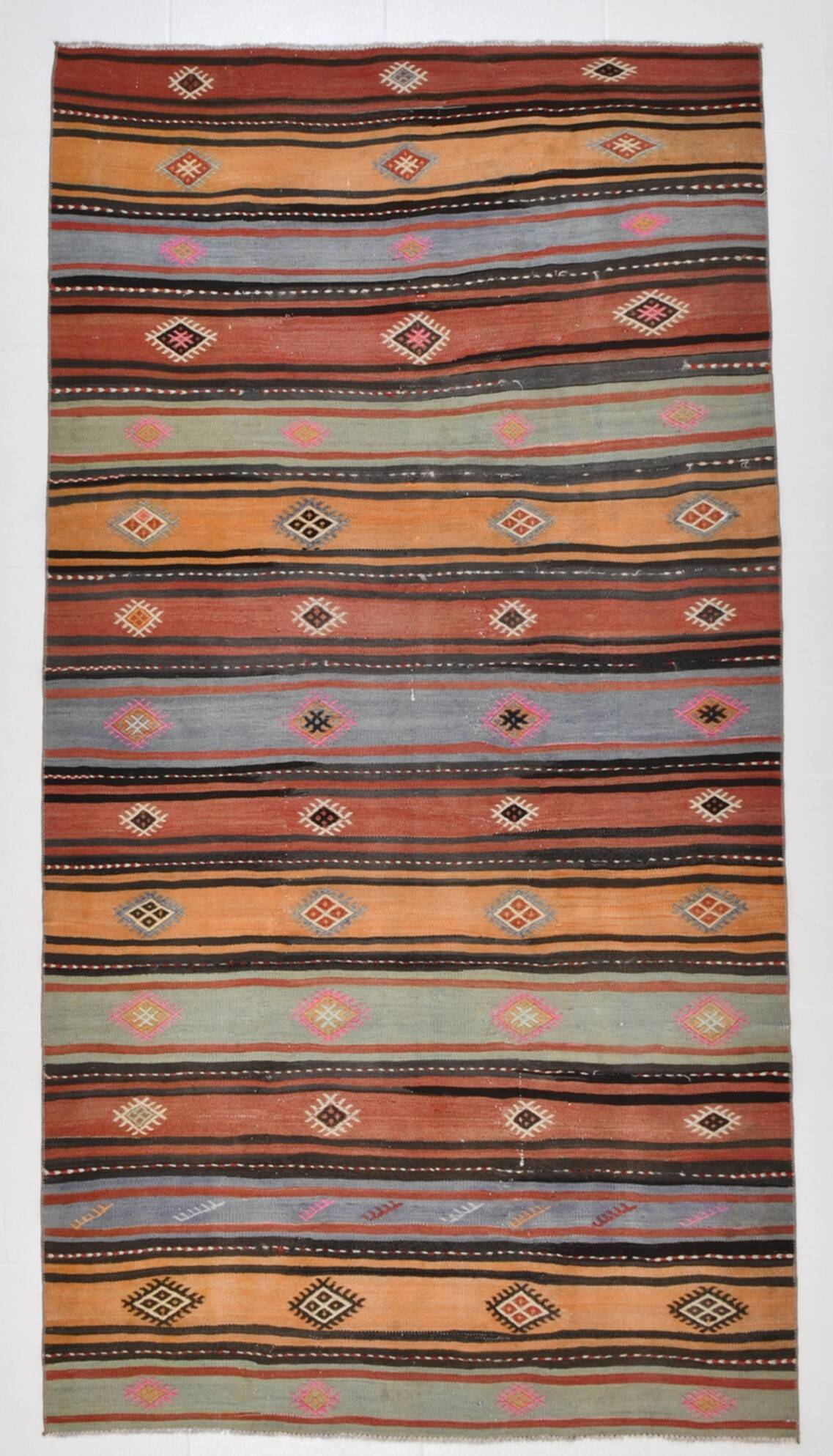 5x8 Kilim Striped Multicolor Kilim Rug,Oushak Handmade Area Rug,134x2145 Cm