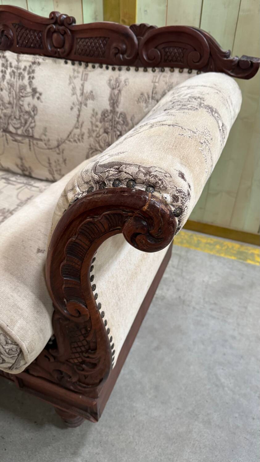 Mahogany wood/fabric bench circa 1900