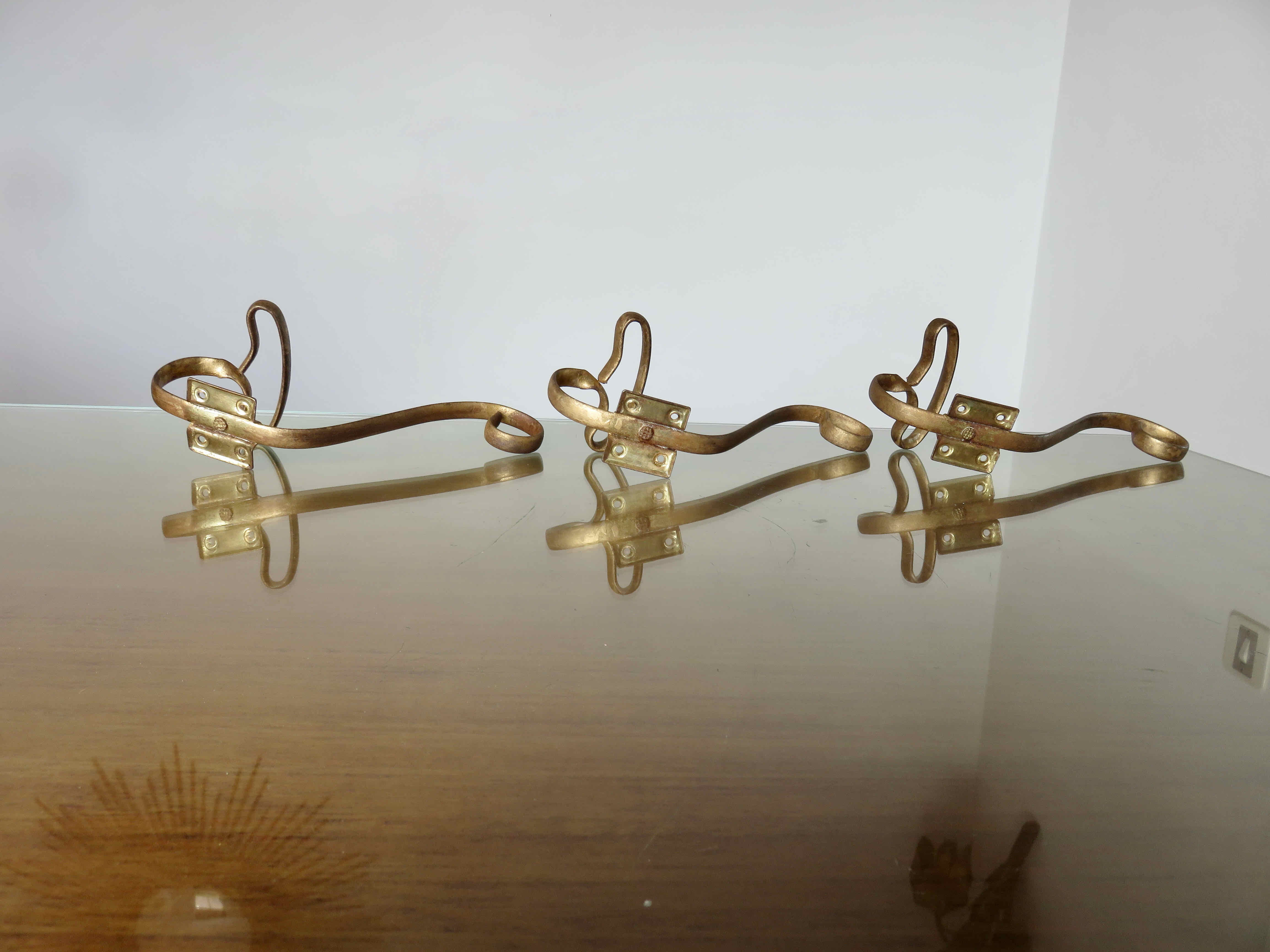Series of 3 gilded metal hooks 40s 50s