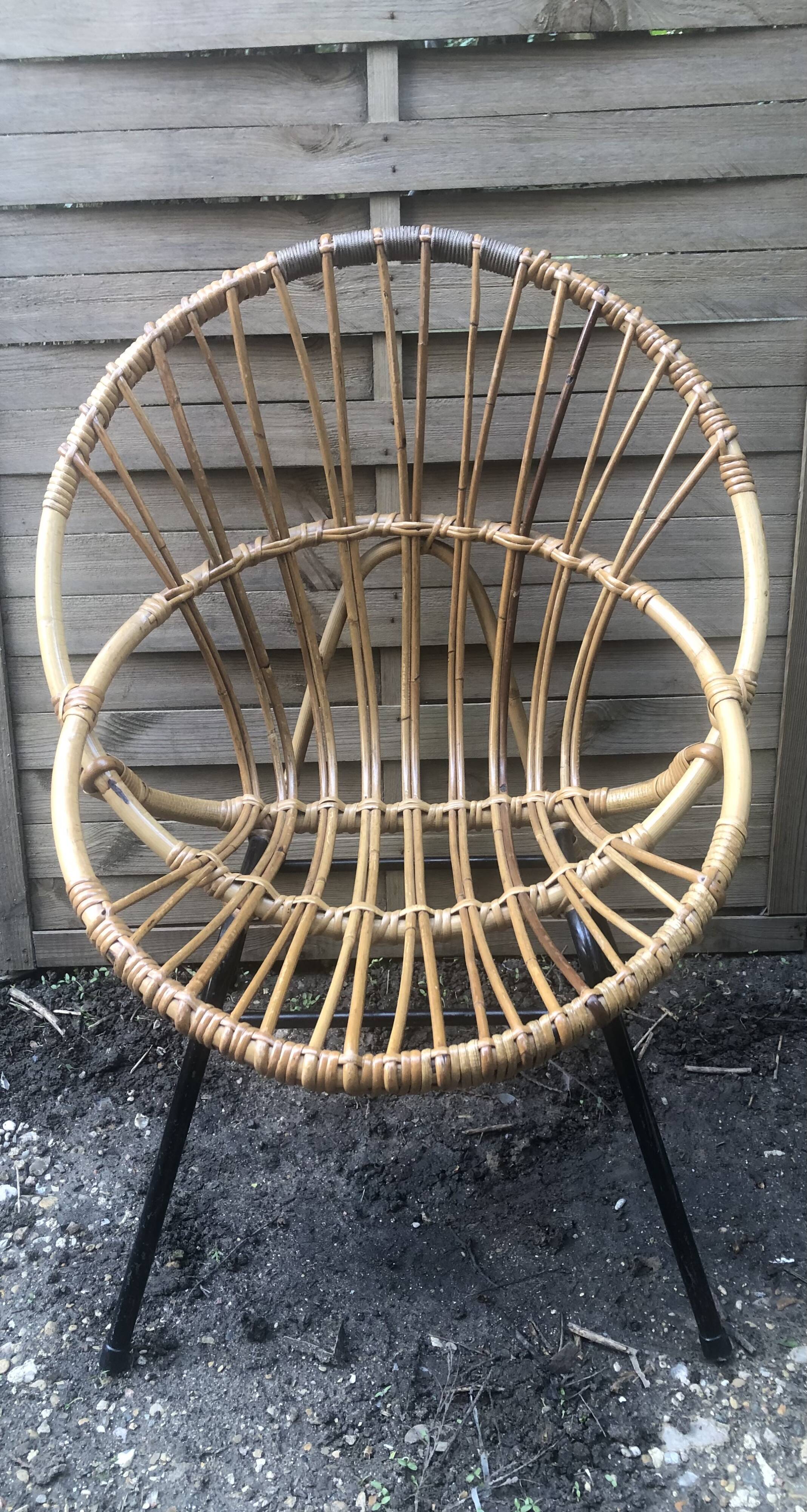 Vintage bamboo rattan shell armchair from the 60s