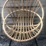 Vintage bamboo rattan shell armchair from the 60s
