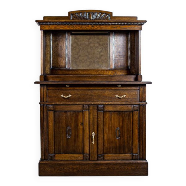 Buffet en chêne avec miroir, années 1930