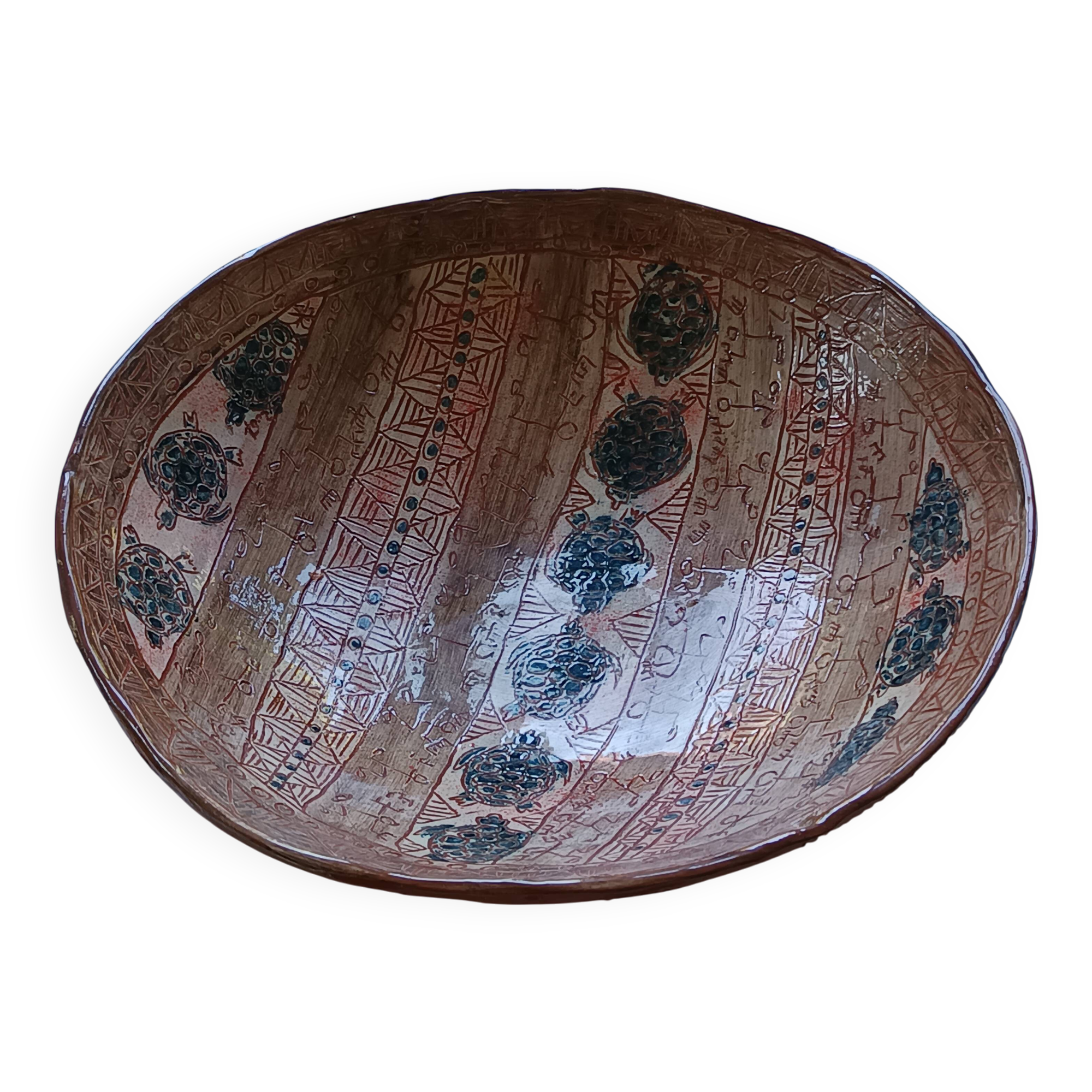 large ceramic fruit bowl with ethnic and turtle decoration 2007