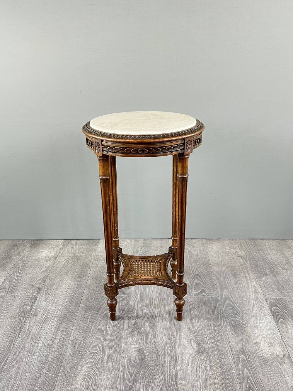 Louis XVI Style Pedestal Table, Carved Wood & Marble, Early 20th Century