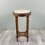 Louis XVI Style Pedestal Table, Carved Wood & Marble, Early 20th Century