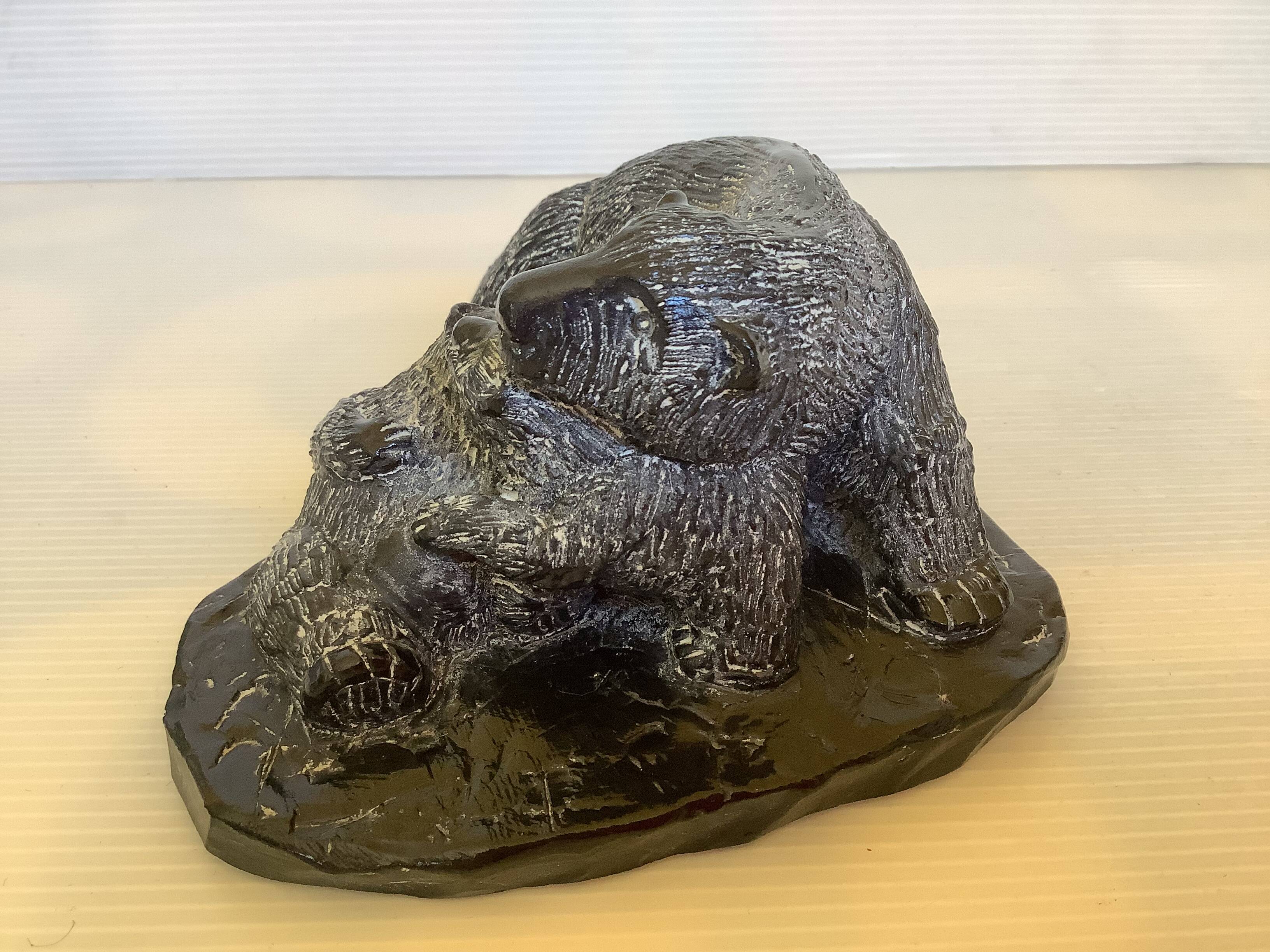 Soapstone bear family paperweight