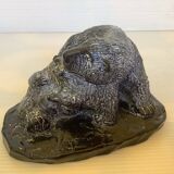 Soapstone bear family paperweight