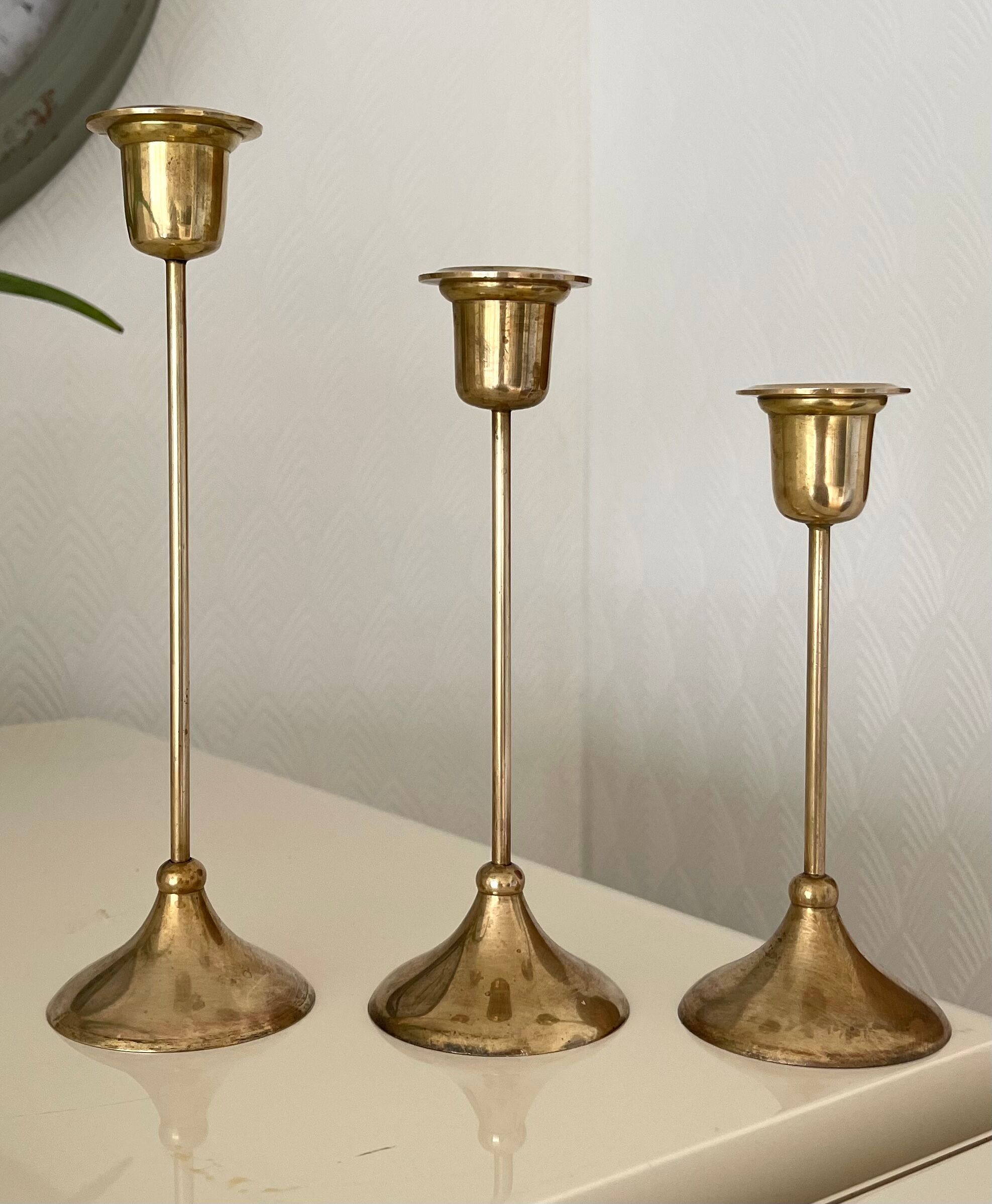 3 brass candle holders 1970