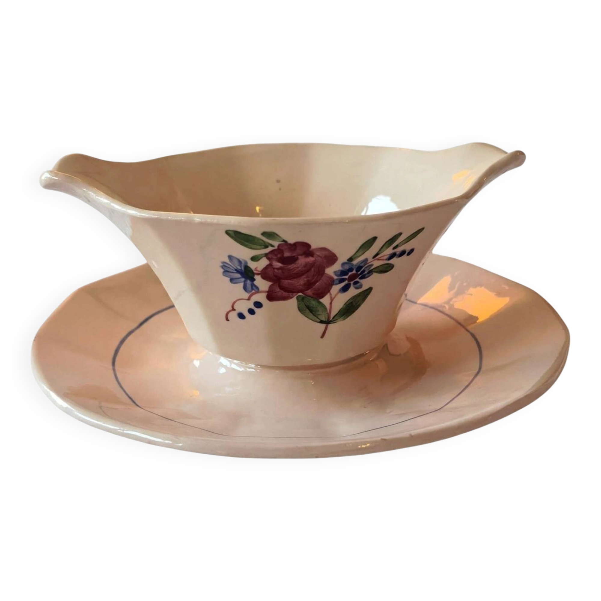 Vintage sauceboat Digoin Sarreguemines model 9177 floral decoration
