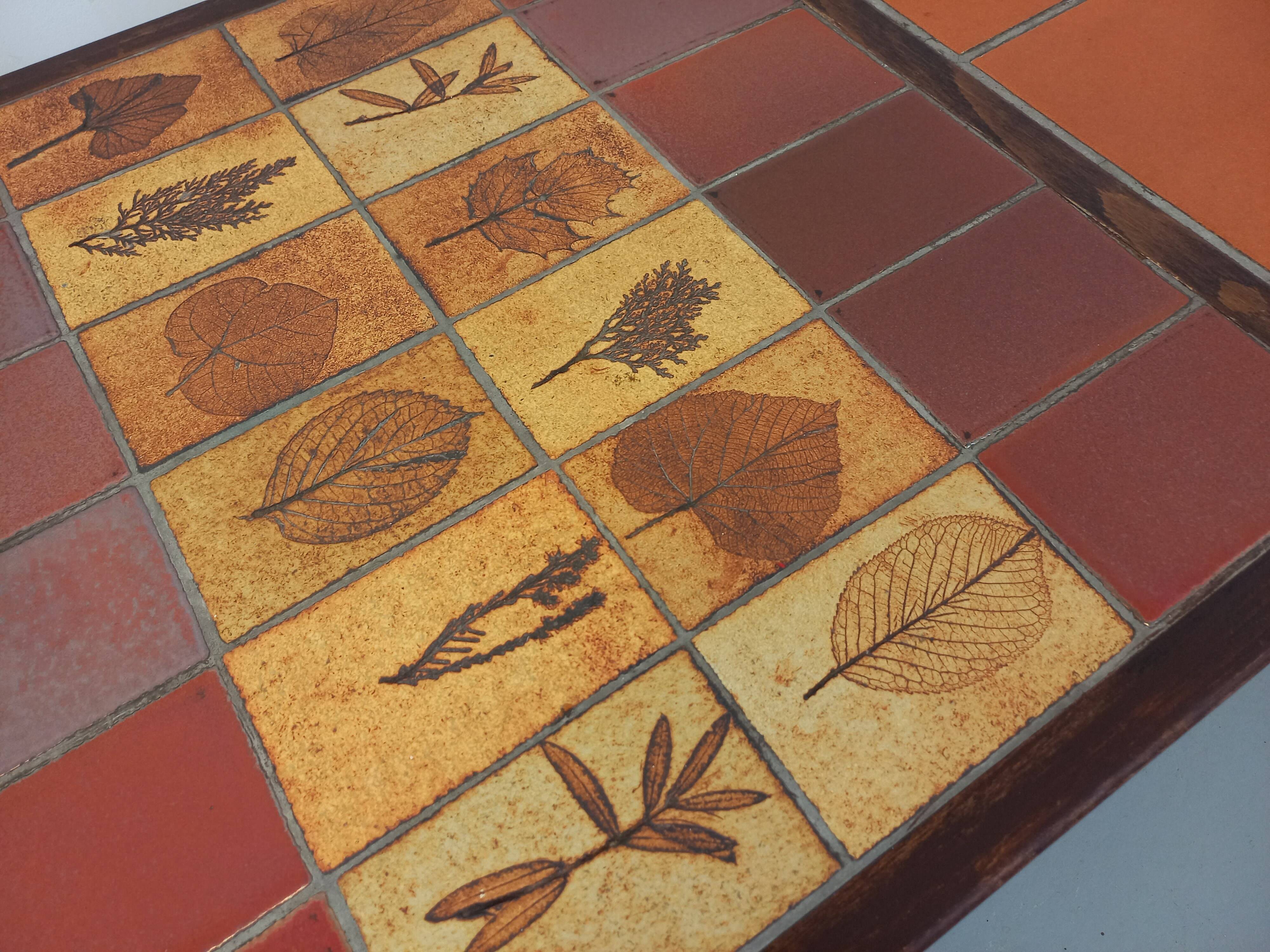 Vintage Roger Capron coffee table in dark wood and Vallauris ceramic from the 60s 70s