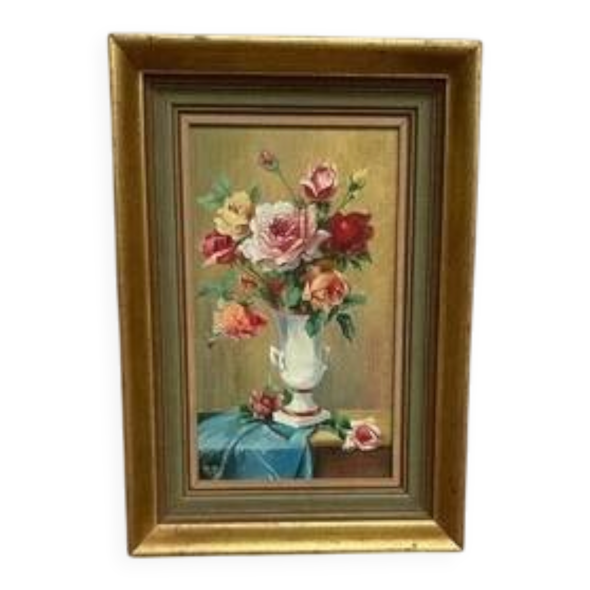 Oil on Canvas – “Still Life with Vase” by R.P. Vintage & Framed 28×40cm