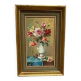 Huile sur toile – « Nature morte avec vase » par R.P. Vintage et encadrée 28×40 cm
