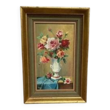 Oil on Canvas – “Still Life with Vase” by R.P. Vintage & Framed 28×40cm