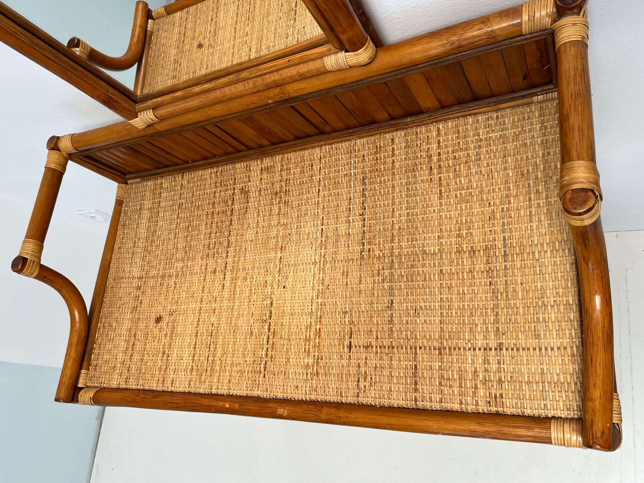 Coiffeuse bureau en rotin et bambou vintage