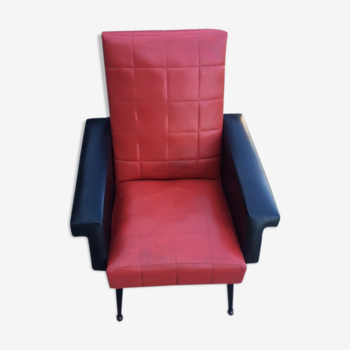 Vintage armchair in red and black skaï from the 1960s
