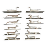 12 Apollo Knife Holders in Silver Metal Animals ART deco